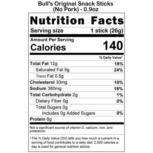 Bull’s 0.9oz Original Snack Sticks - 24 Snack Sticks Per Box