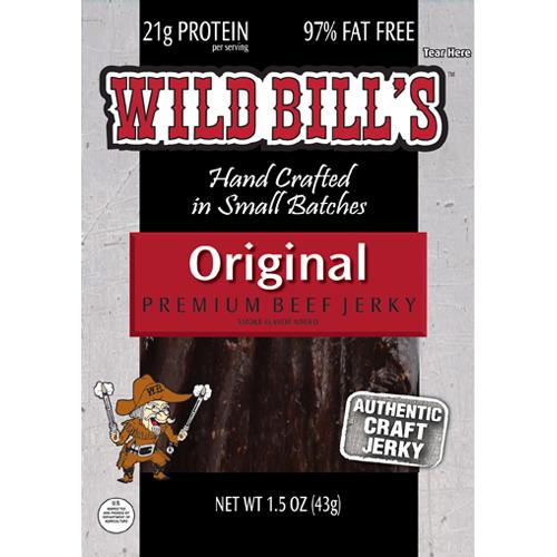 Wild Bill's Hickory Smoked Beef Jerky 1.5 ounce pack. Random sized pieces of beef jerky.