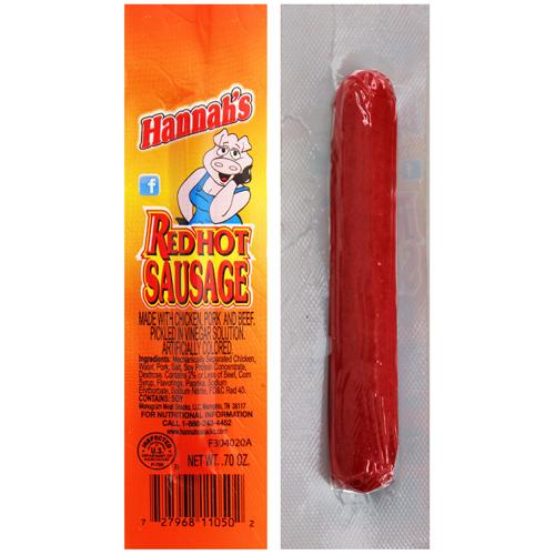 Hannah's Red Hot Pickled Sausages (With Pork) - 0.7oz
